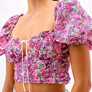 2bella Floral Pink Puff Sleeve Top